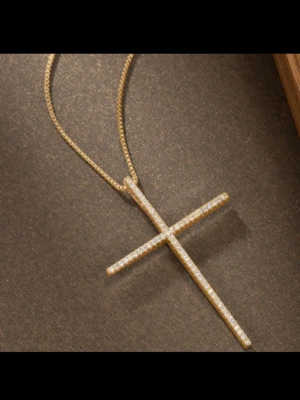 Large Gold (Cross 2.2") Pendant Necklace with Pavé Crystals - Women Jewelry New